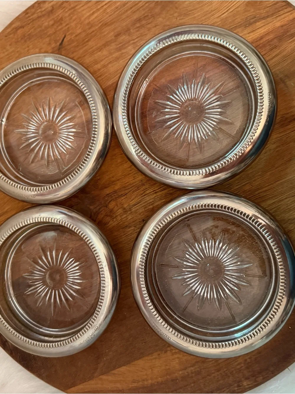Glass and Silver Plated Starburst Coasters - Set of 4